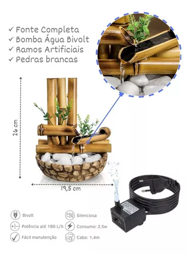 Fonte Bambu De Mesa Feng Shui Agua Cascata Decorativa 26cm Cor Marrom 110v/220v - Imagem 3