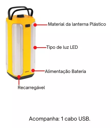 Lanterna Led Vonder Portátil Acampamento Luz Branco Frio Cor da lanterna Amarelo - Imagem 2